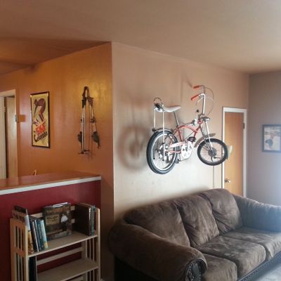living room with bike